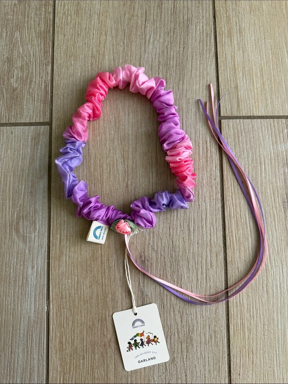 Girls Ombre Pink & Purple Satin Hair Scrunchie Headband with Ribbons